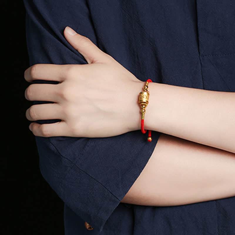 Om Mani Padme Hum Bracelet in Sterling Silver with Lucky Red String