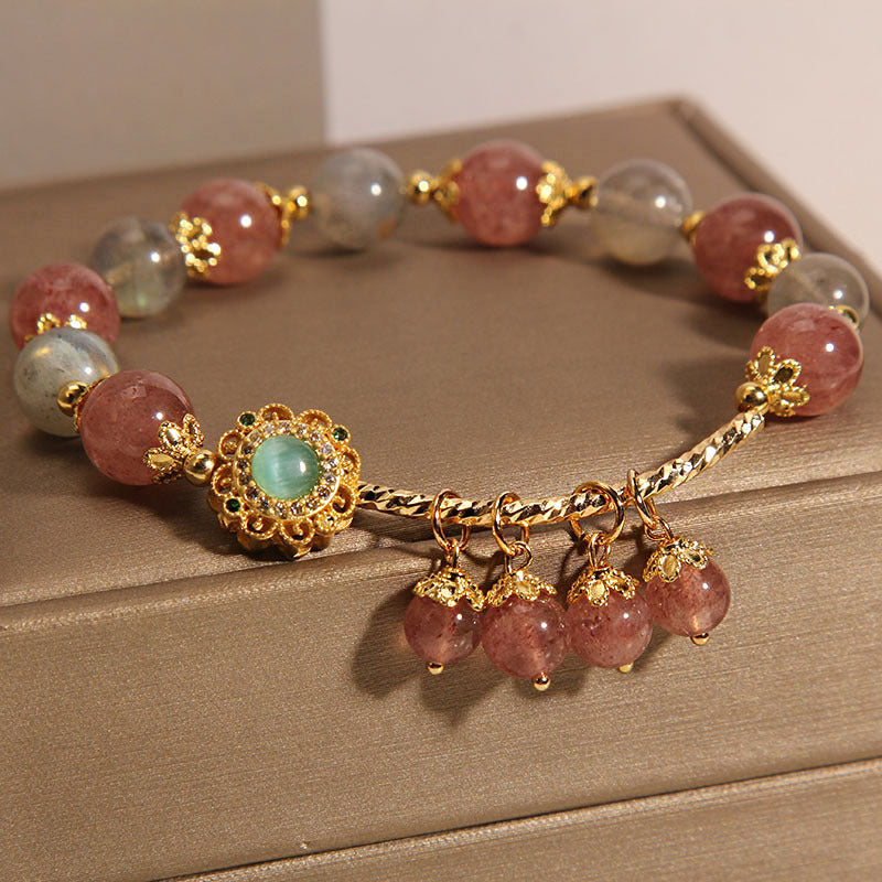 Moonstone Bracelet with Strawberry Quartz 14-16cm Healing Charm
