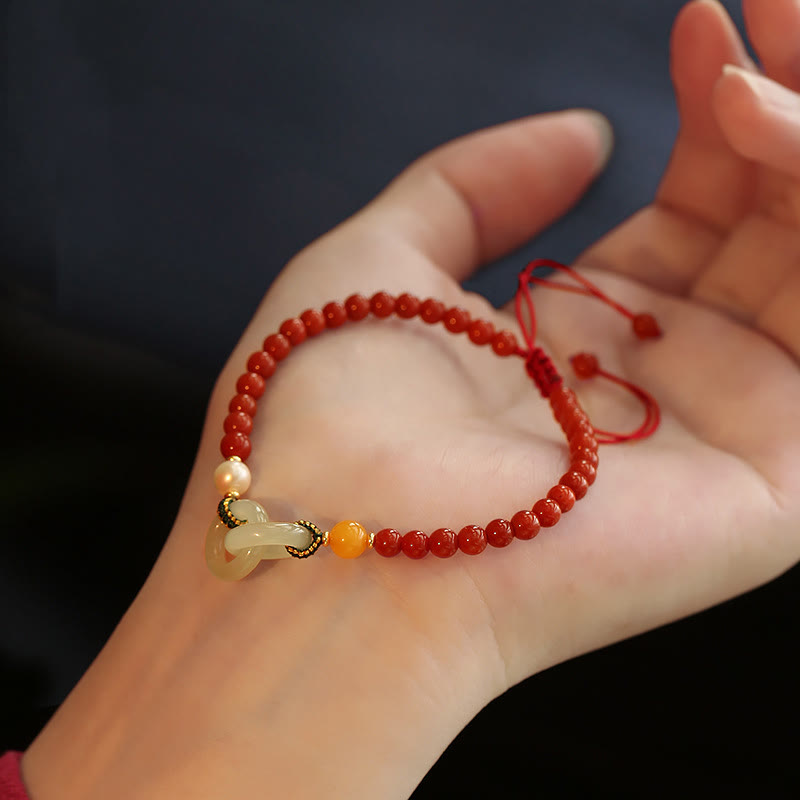 Red Agate Hetian Jade Peace Buckle Confidence Bracelet