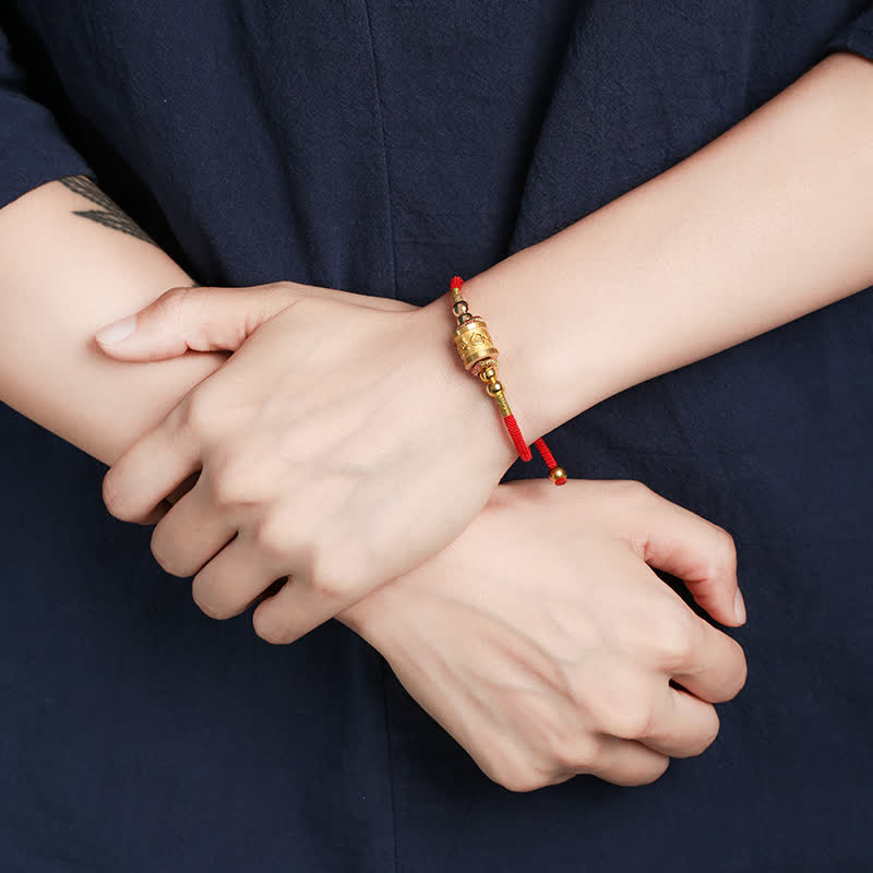 Om Mani Padme Hum Bracelet in Sterling Silver with Lucky Red String