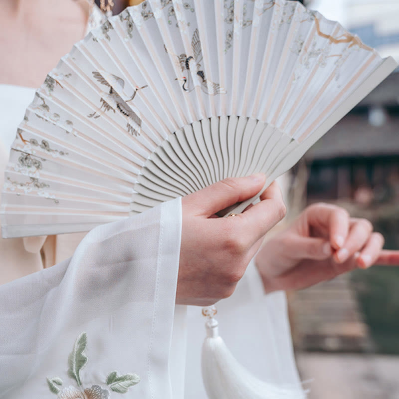 18cm Crane Plum Blossom Chinese Folding Silk Fan