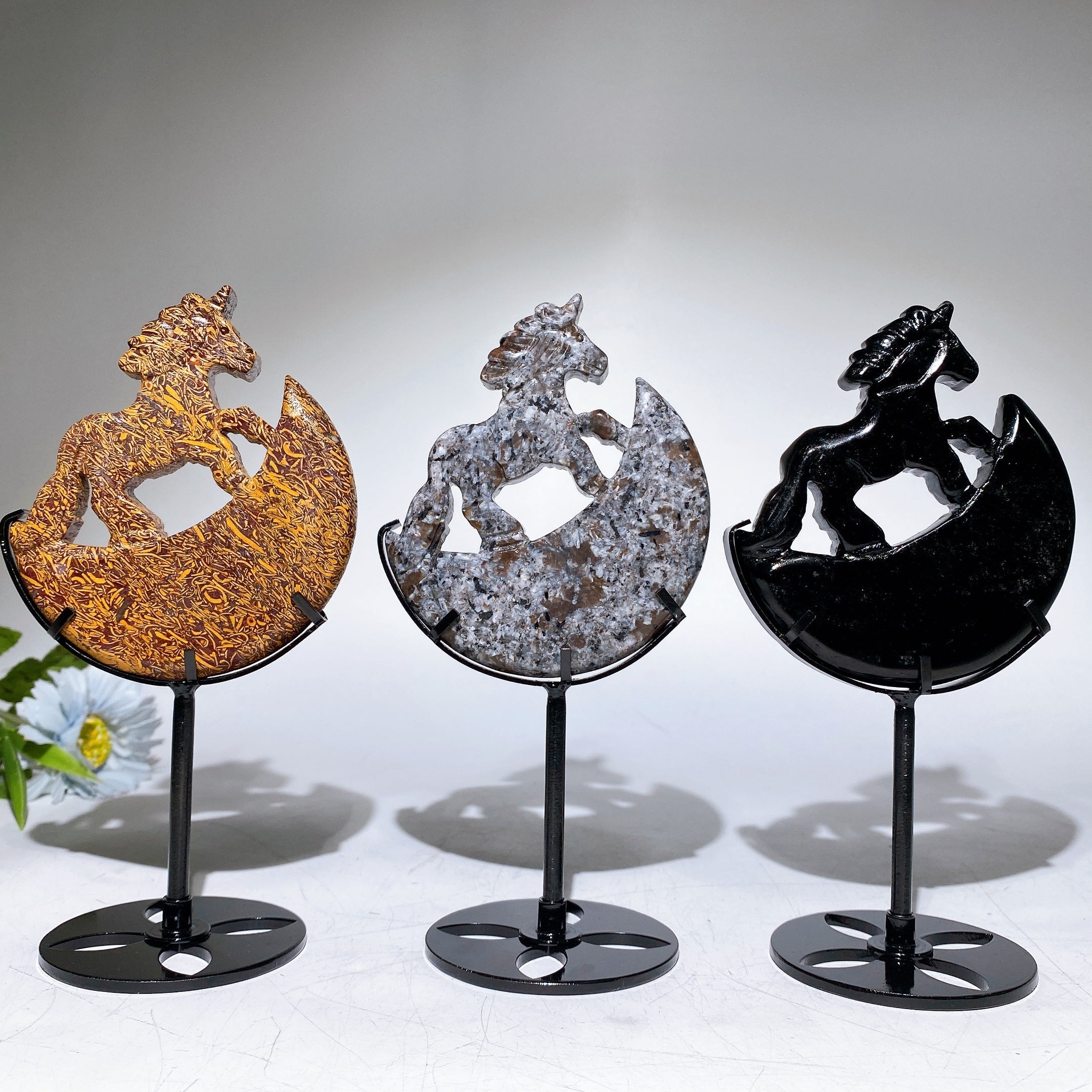 18cm Crystal Unicorn on Moon Carving Spiritual Figurine