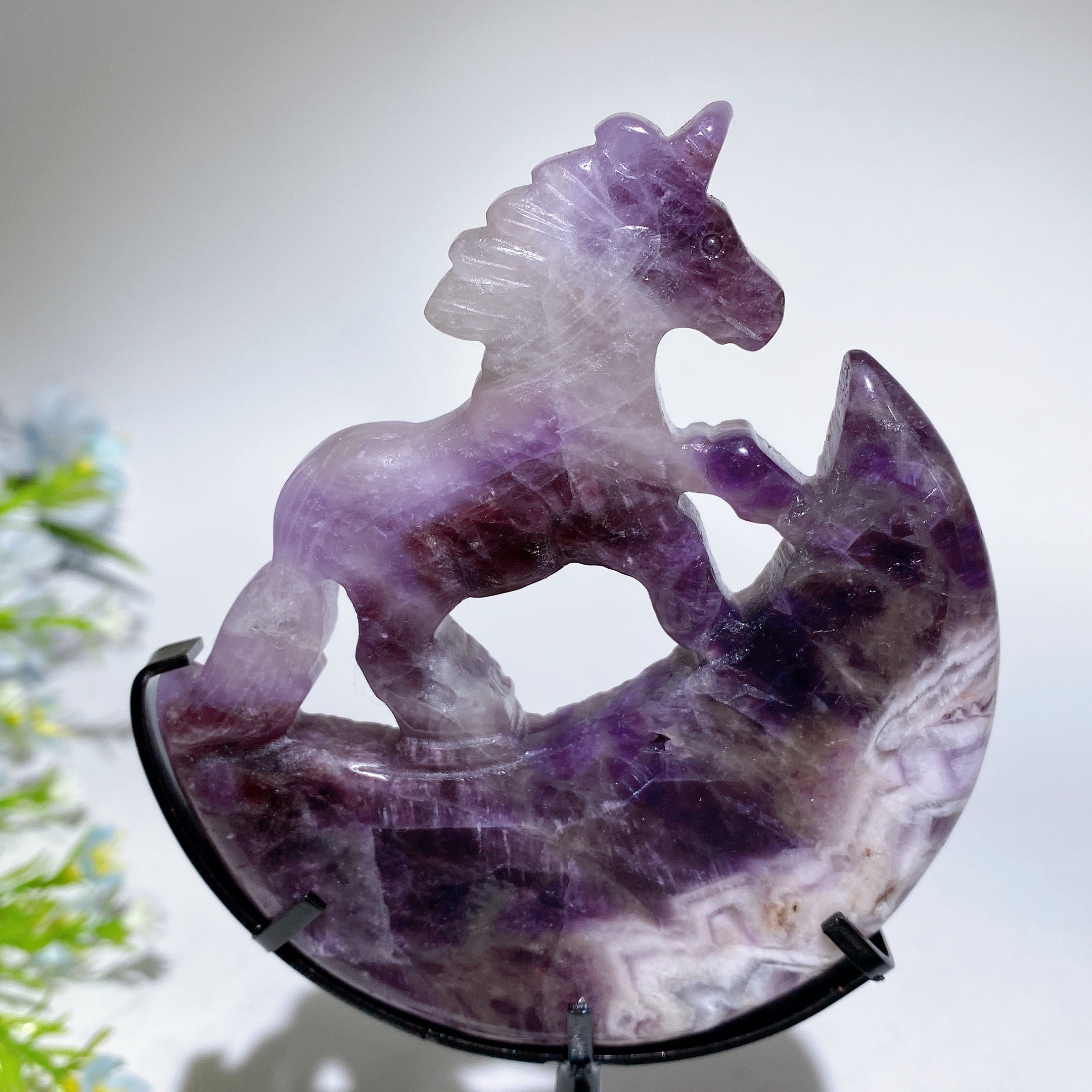 18cm Crystal Unicorn on Moon Carving Spiritual Figurine