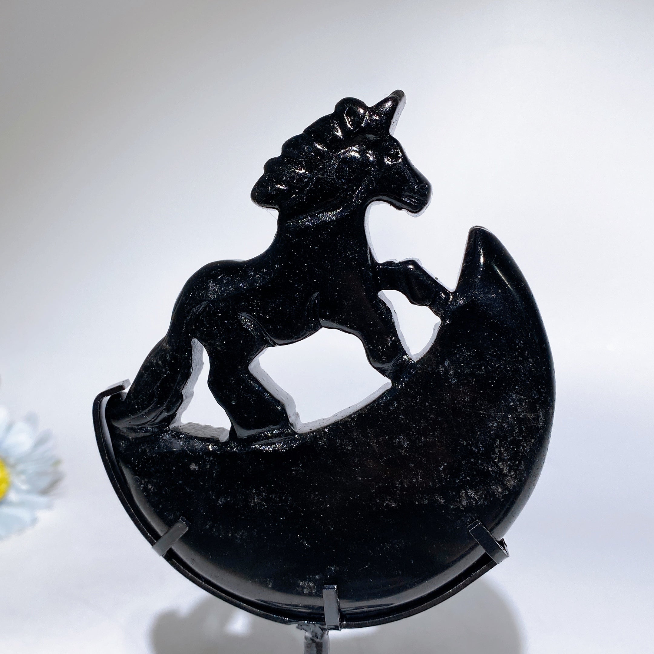 18cm Crystal Unicorn on Moon Carving Spiritual Figurine