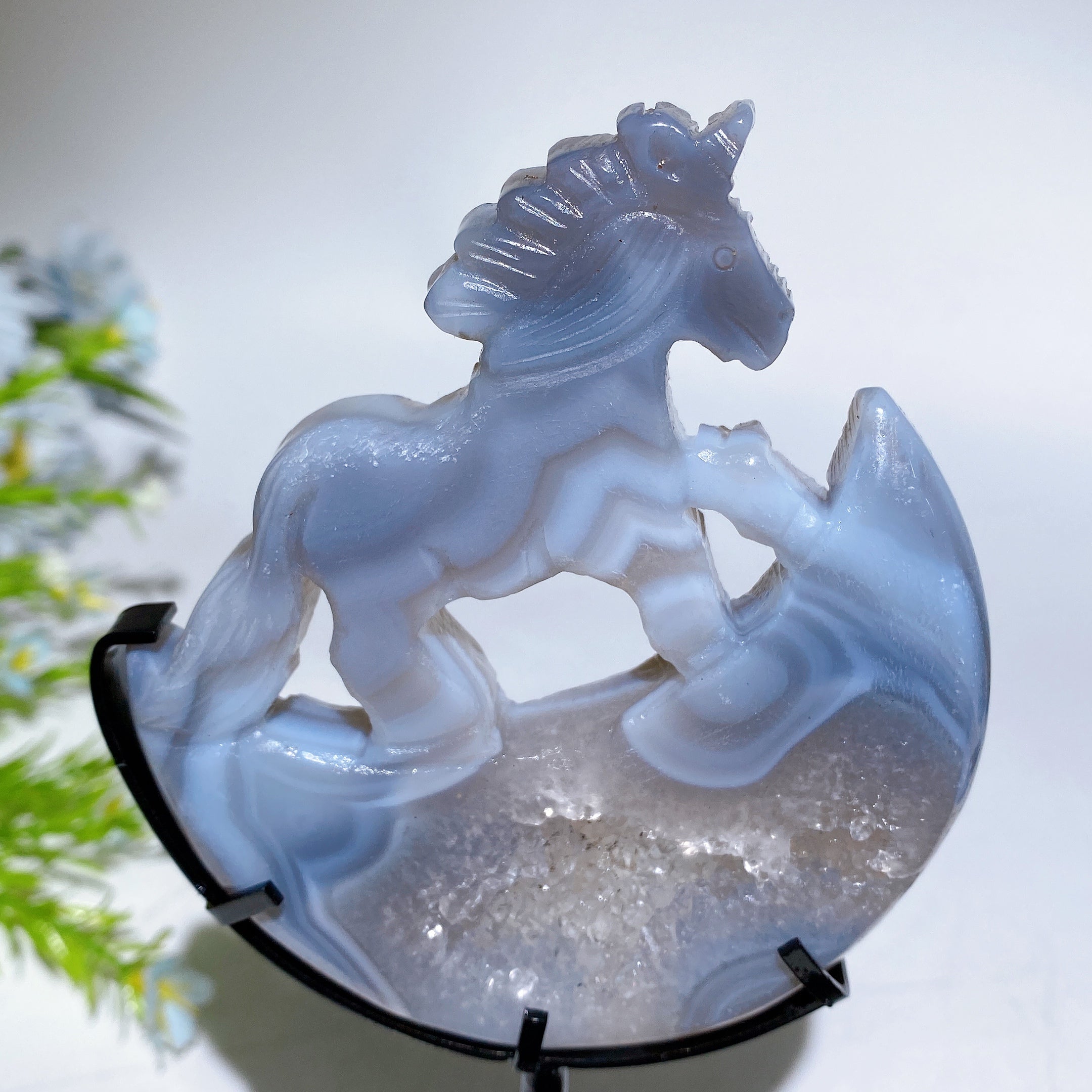 18cm Crystal Unicorn on Moon Carving Spiritual Figurine