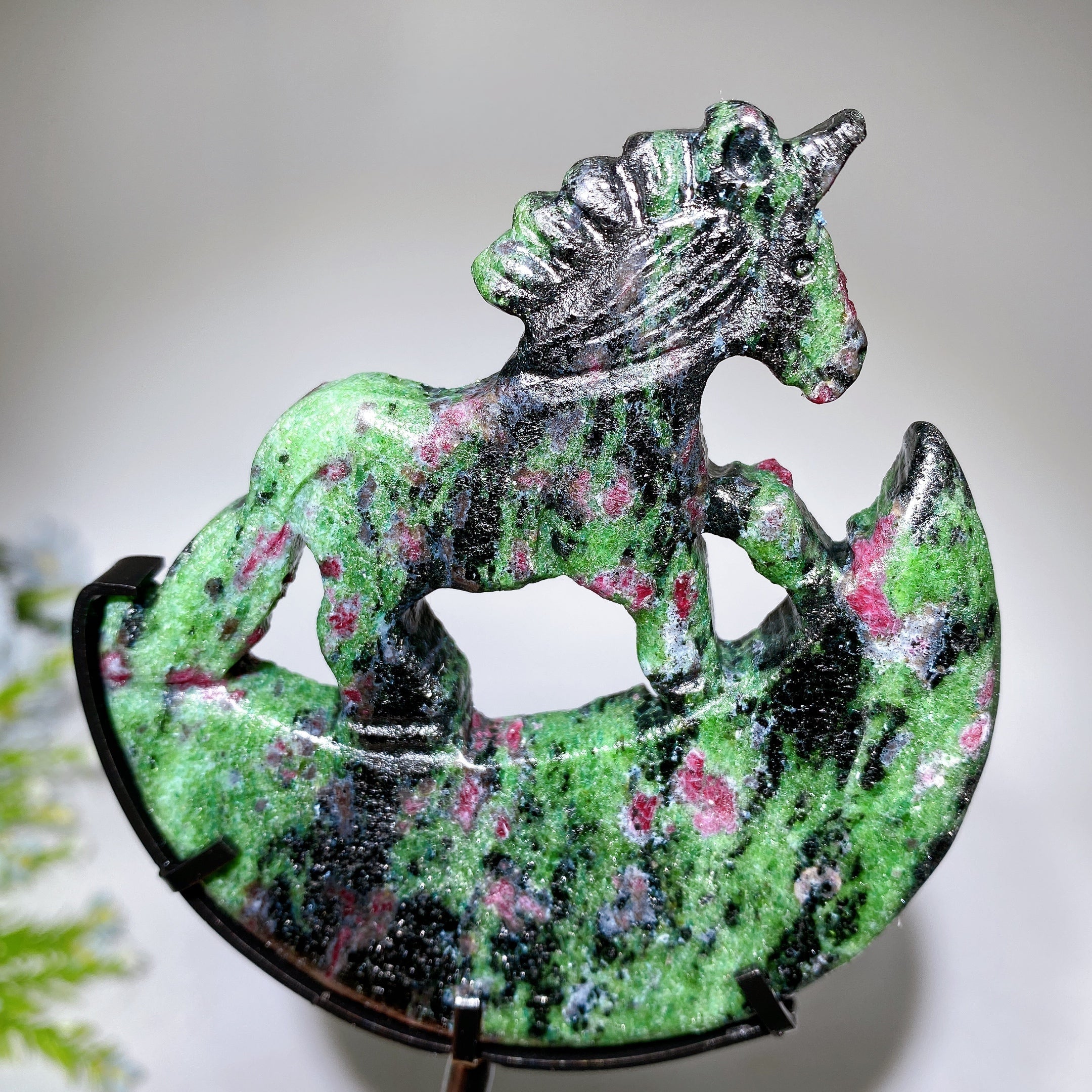 18cm Crystal Unicorn on Moon Carving Spiritual Figurine