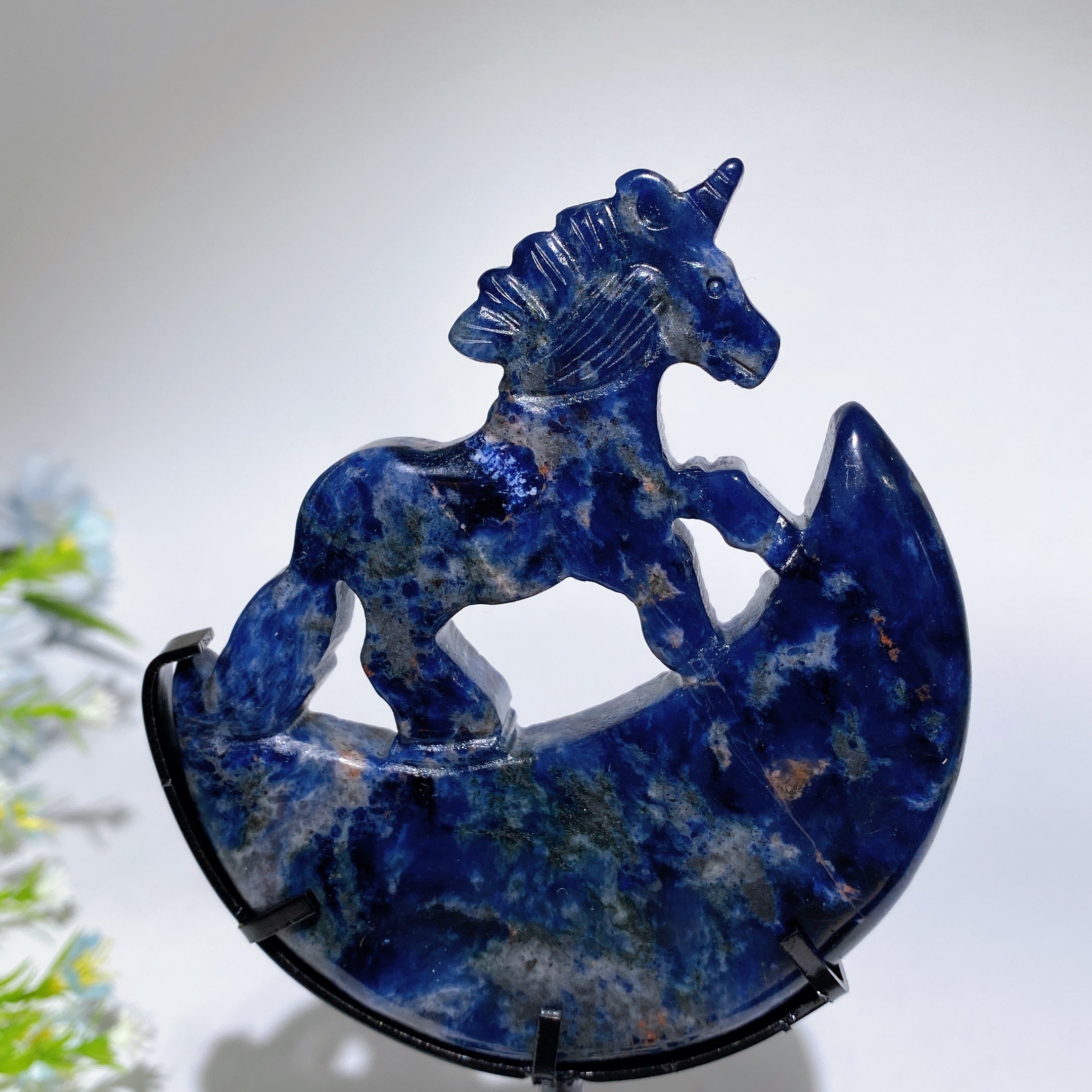 18cm Crystal Unicorn on Moon Carving Spiritual Figurine
