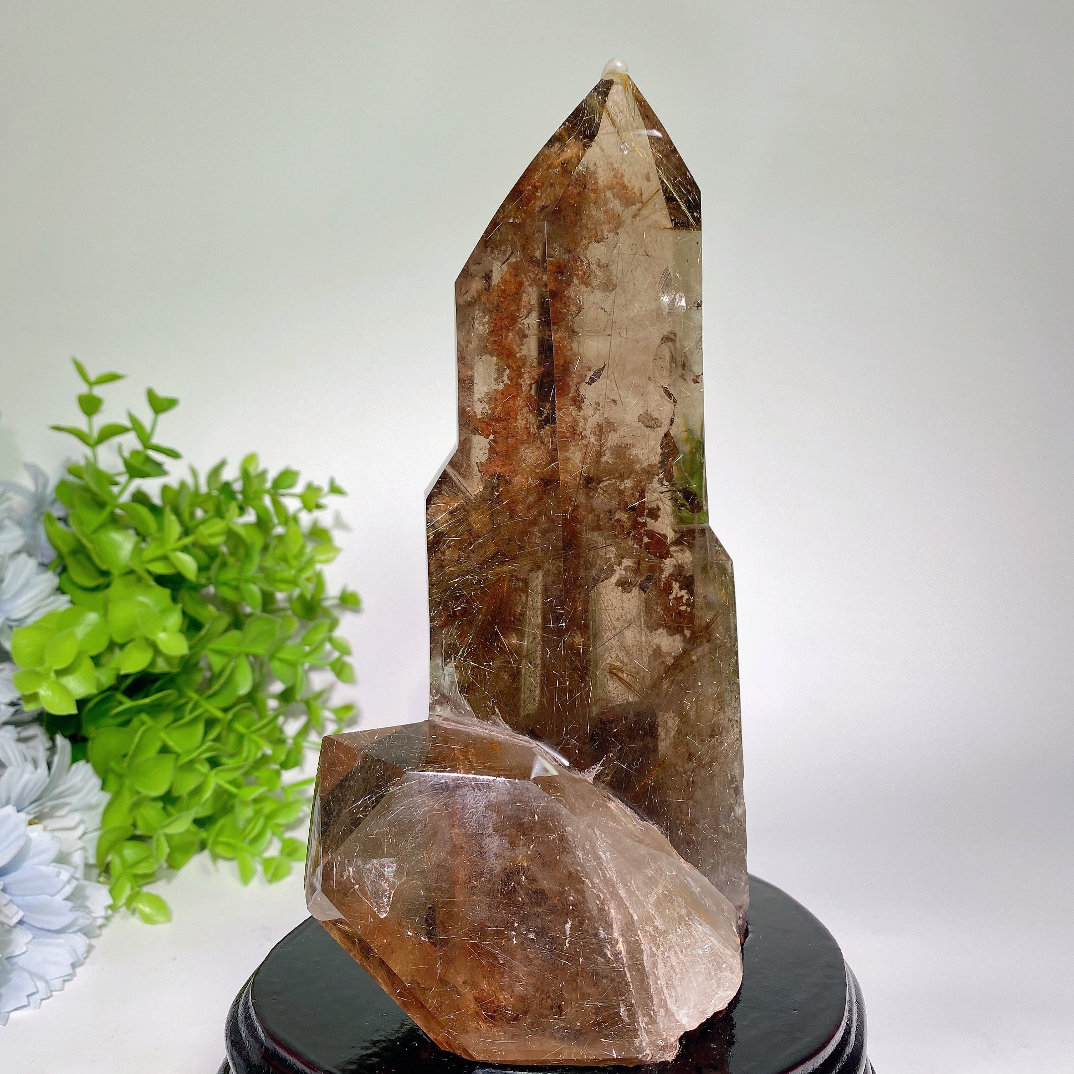 18cm Golden Rutilated Quartz Crystal Tower with Stand