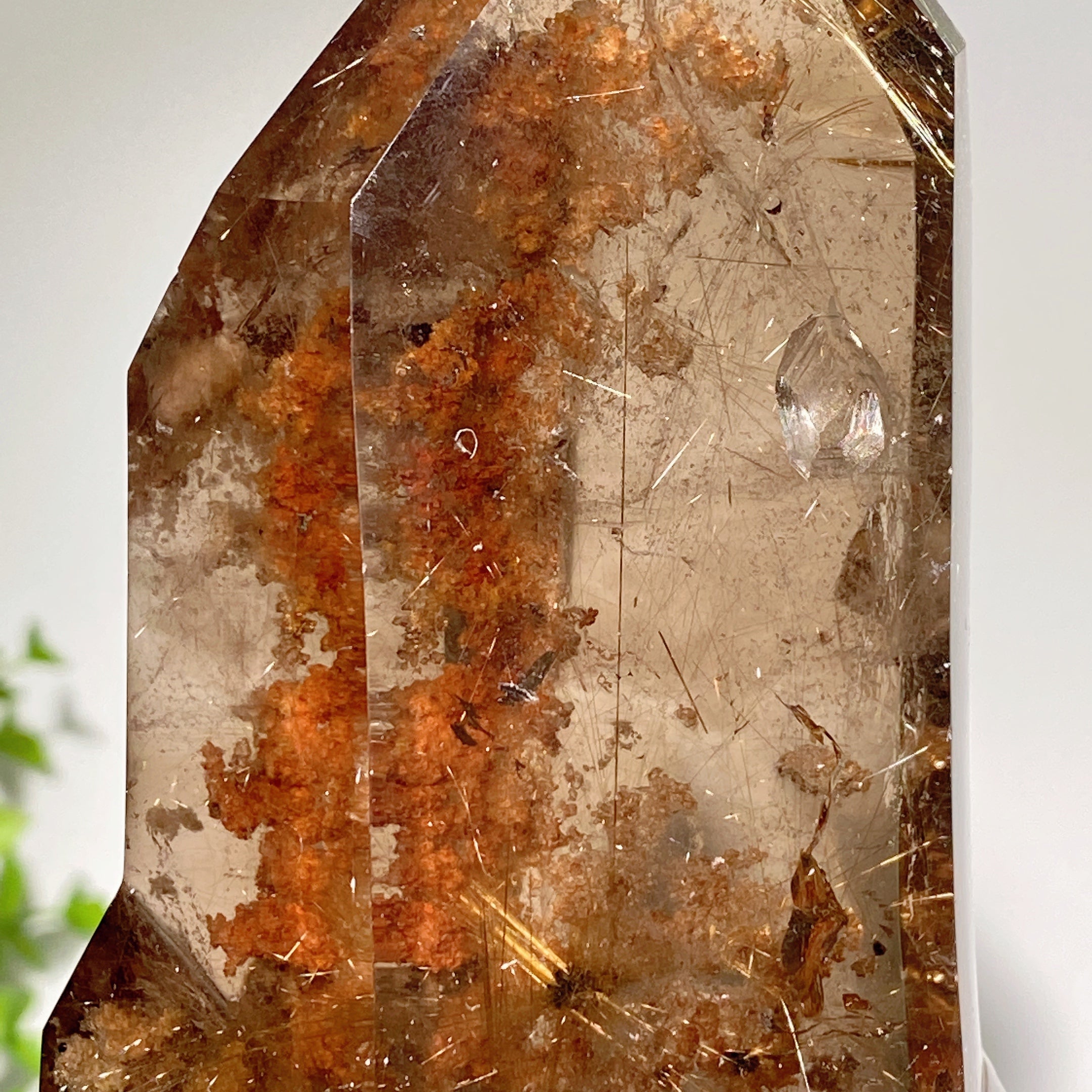 18cm Golden Rutilated Quartz Crystal Tower with Stand