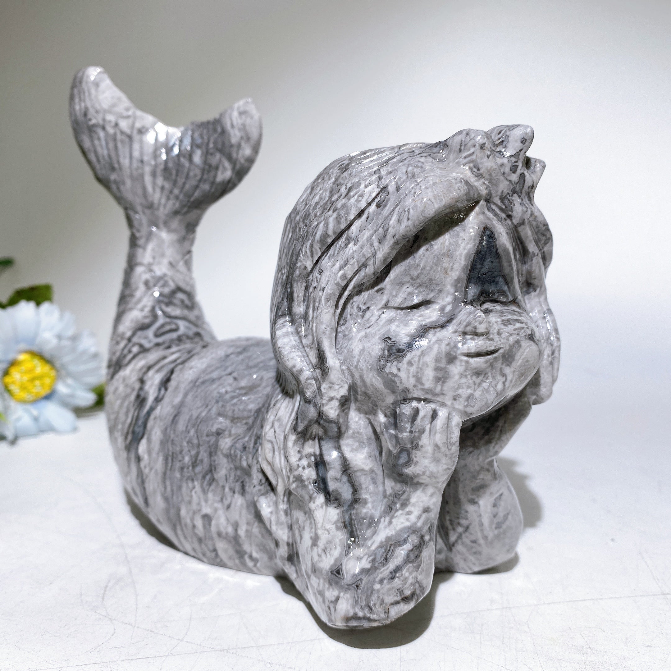 18cm Jade Mermaid Crystal Figure for Energy Healing