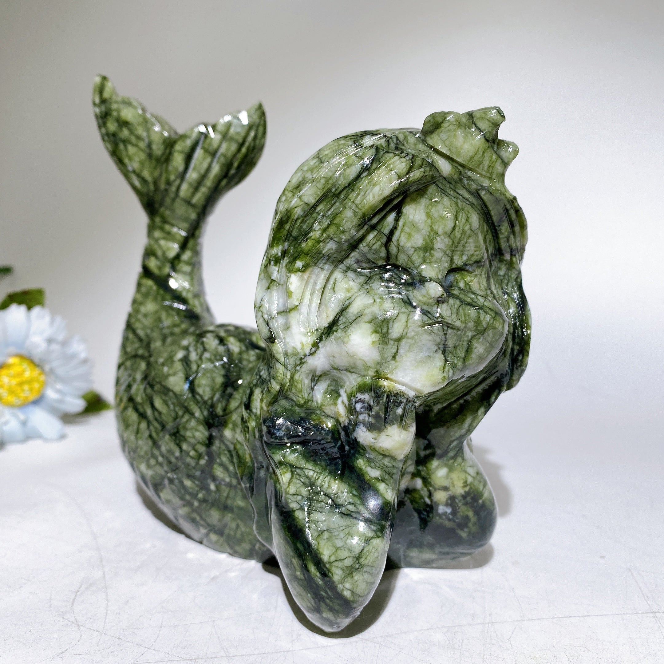 18cm Jade Mermaid Crystal Figure for Energy Healing
