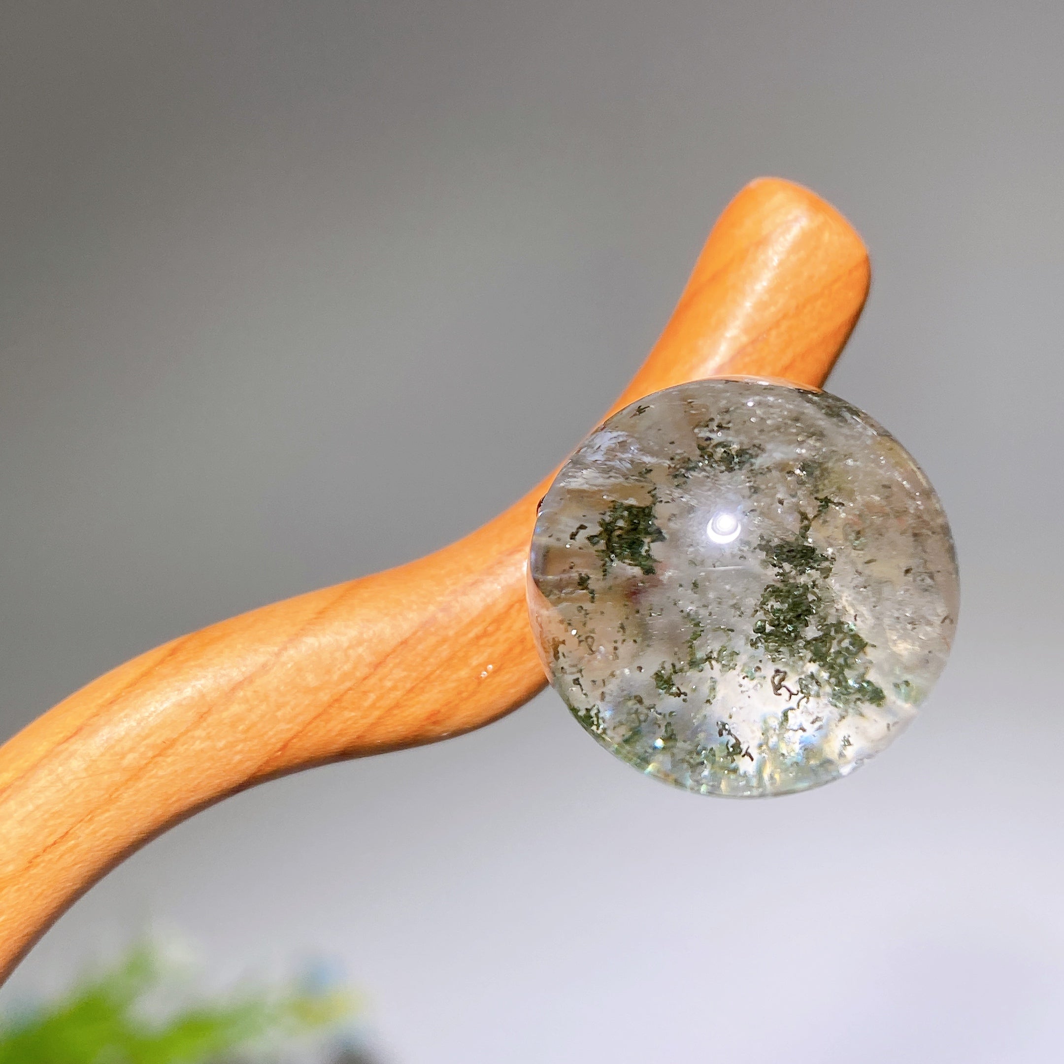 18cm Rutilated & Garden Quartz Wooden Hairpin