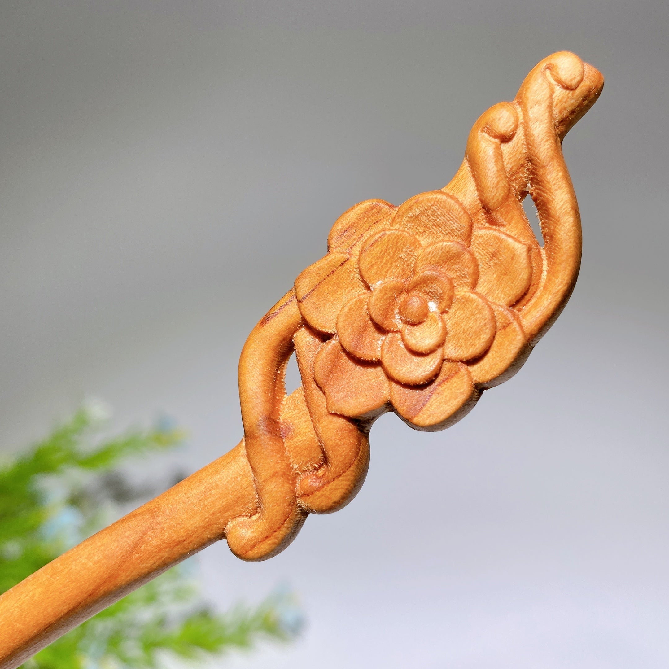 18cm Rutilated & Garden Quartz Wooden Hairpin
