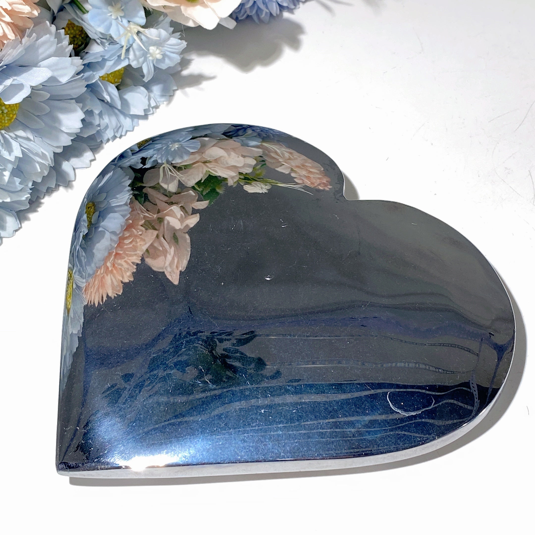 18cm Terahertz Silver Heart Crystal Carving for Healing