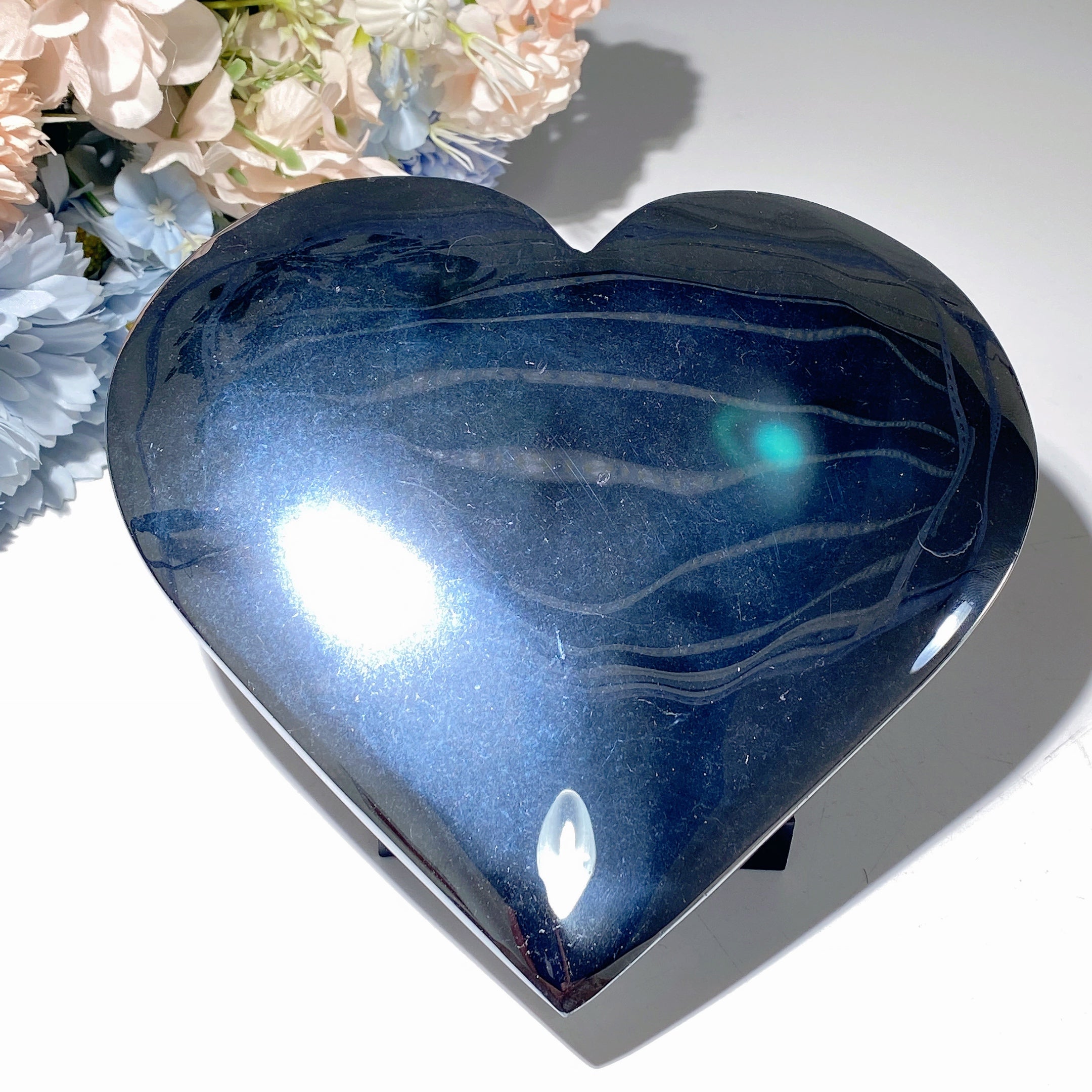18cm Terahertz Silver Heart Crystal Carving for Healing