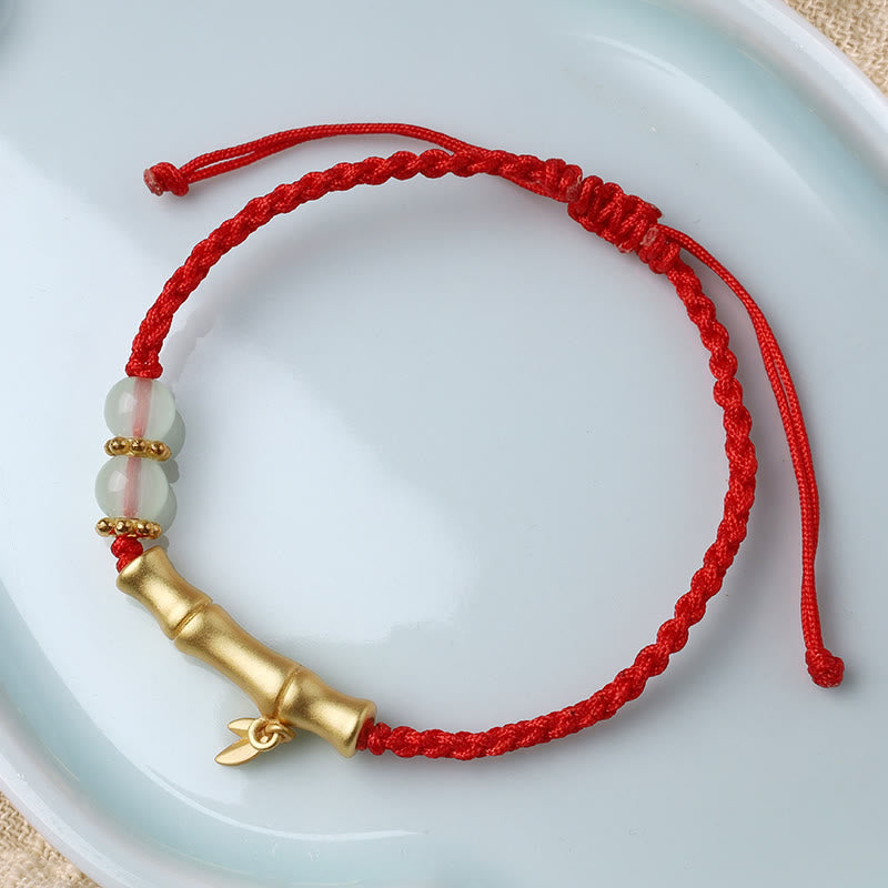 Jade Luck Strength Bracelet with Bamboo Design and Red String