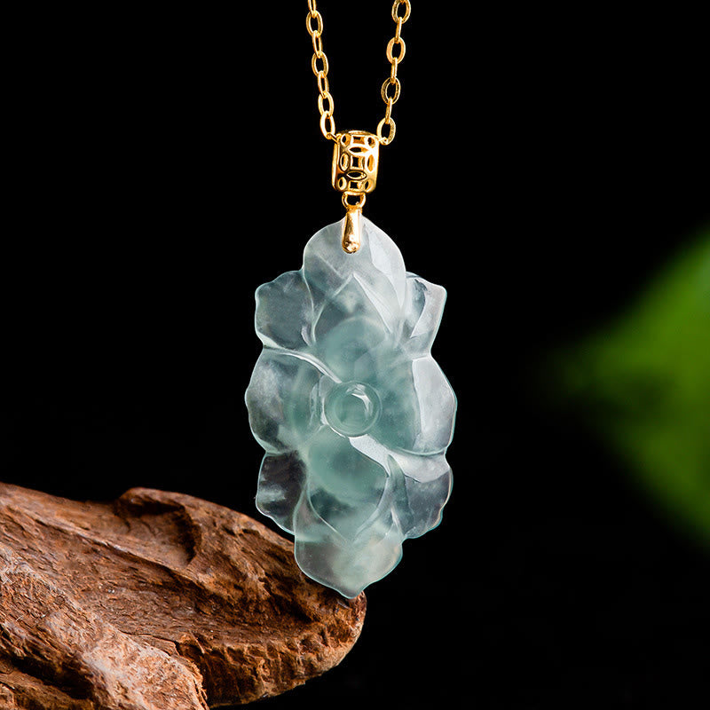 18K Gold Jade Lotus Necklace for Prosperity & New Beginnings