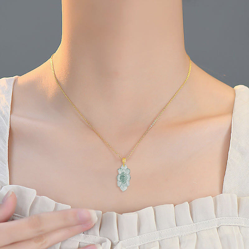 18K Gold Jade Lotus Necklace for Prosperity & New Beginnings