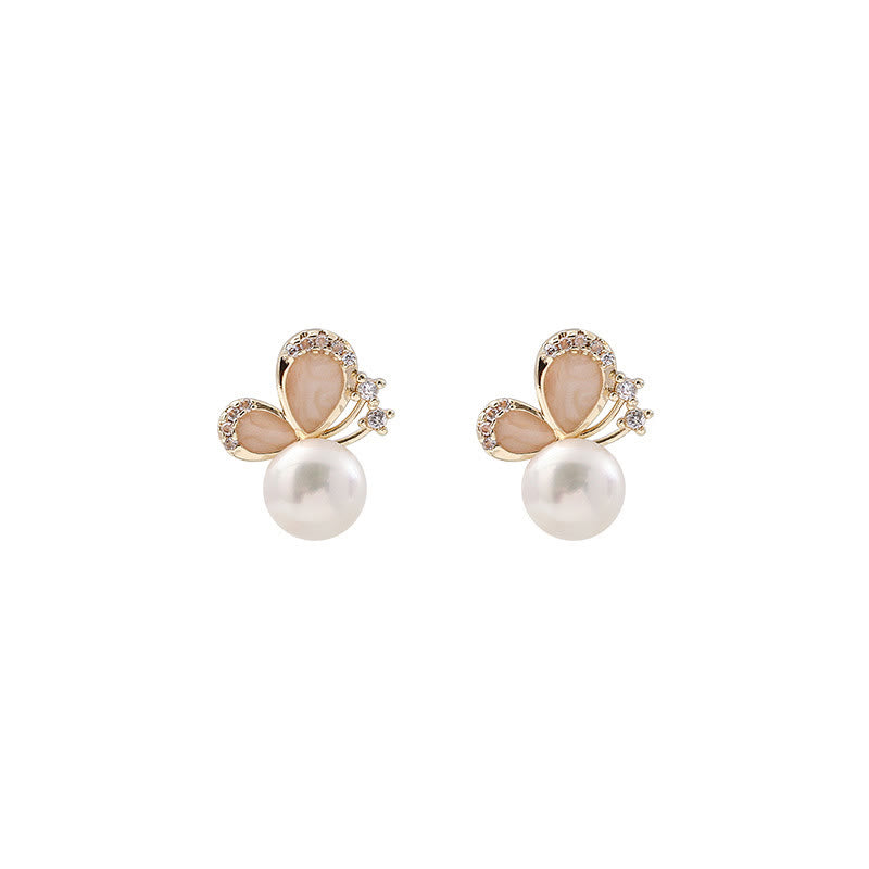 18K Gold Pearl Butterfly Love Freedom Stud Earrings