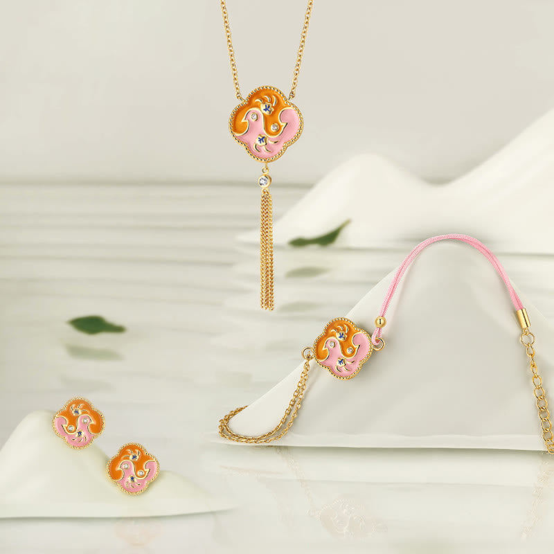 18K Gold Plated Copper Two Birds Zircon Jewelry Set