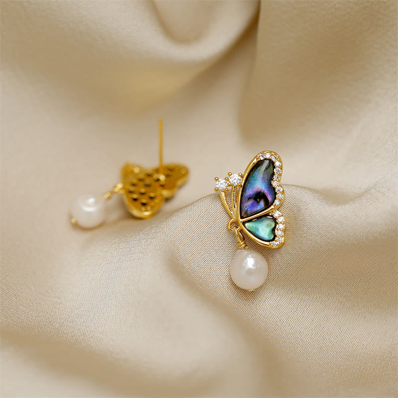 18K Gold Plated Pearl Butterfly Love Stud Earrings