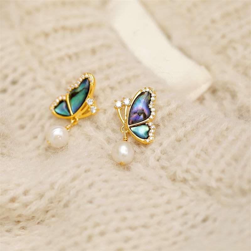 18K Gold Plated Pearl Butterfly Love Stud Earrings