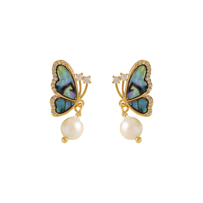 18K Gold Plated Pearl Butterfly Love Stud Earrings