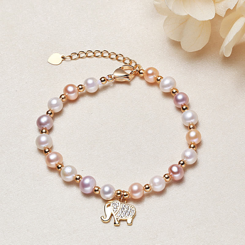 18K Gold Plated Pearl Elephant Charm Bracelet for Sincerity