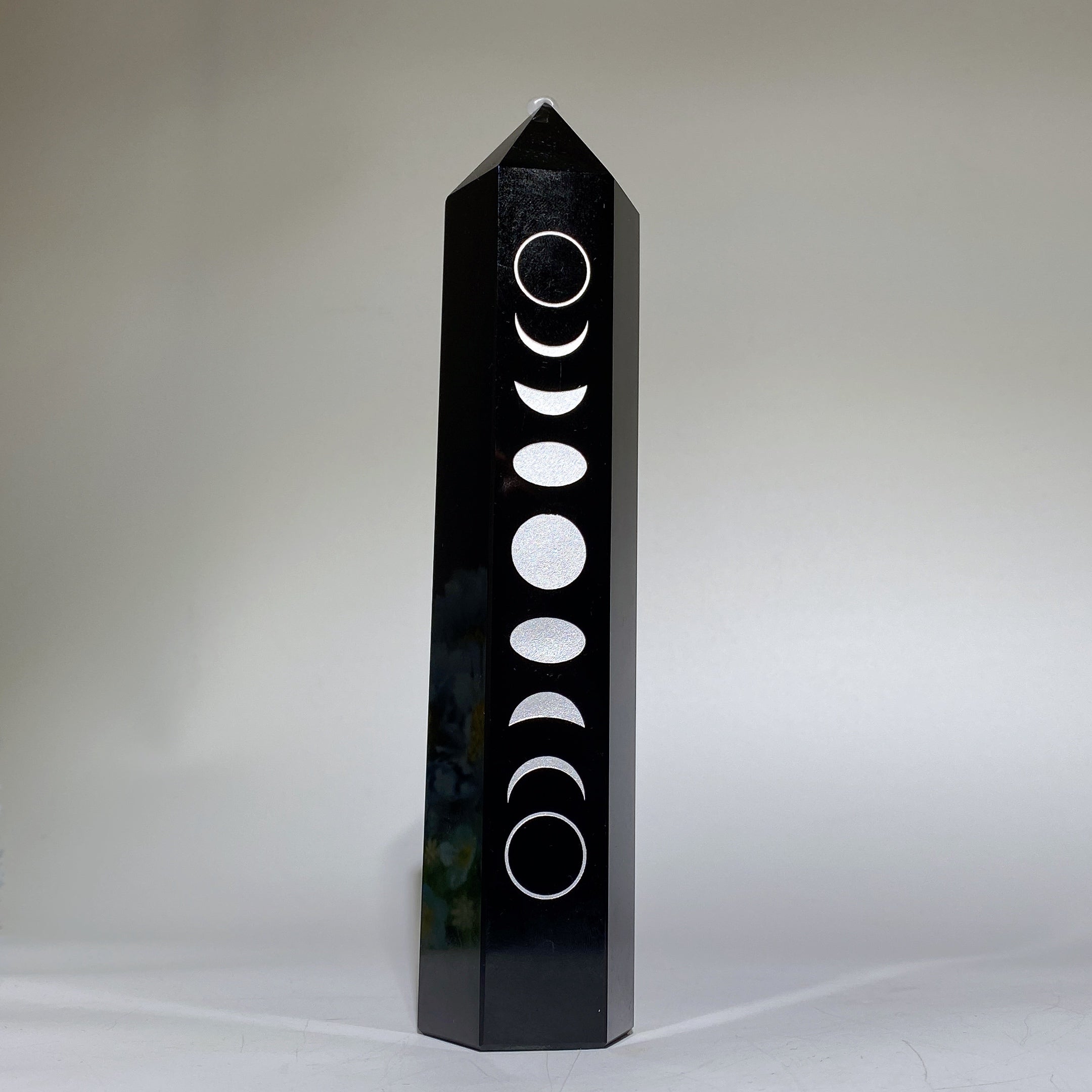 19-21cm Black Obsidian Moon Crystal Tower for Healing