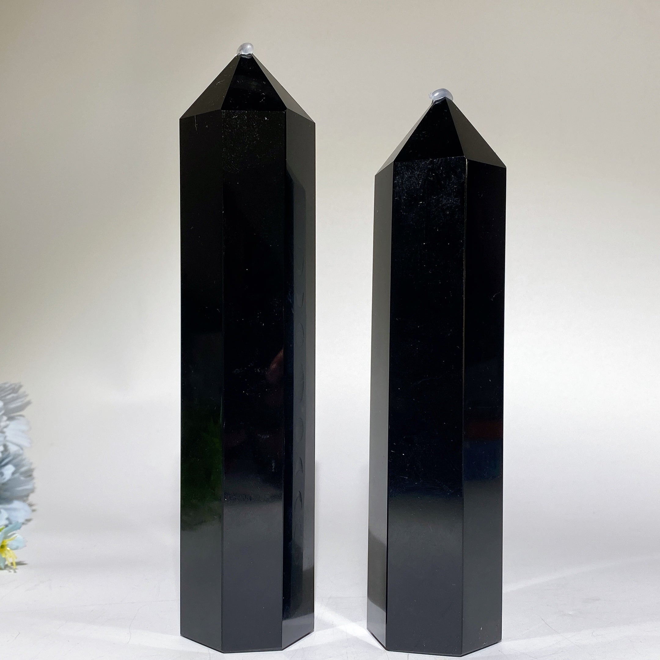 19-21cm Black Obsidian Moon Crystal Tower for Healing