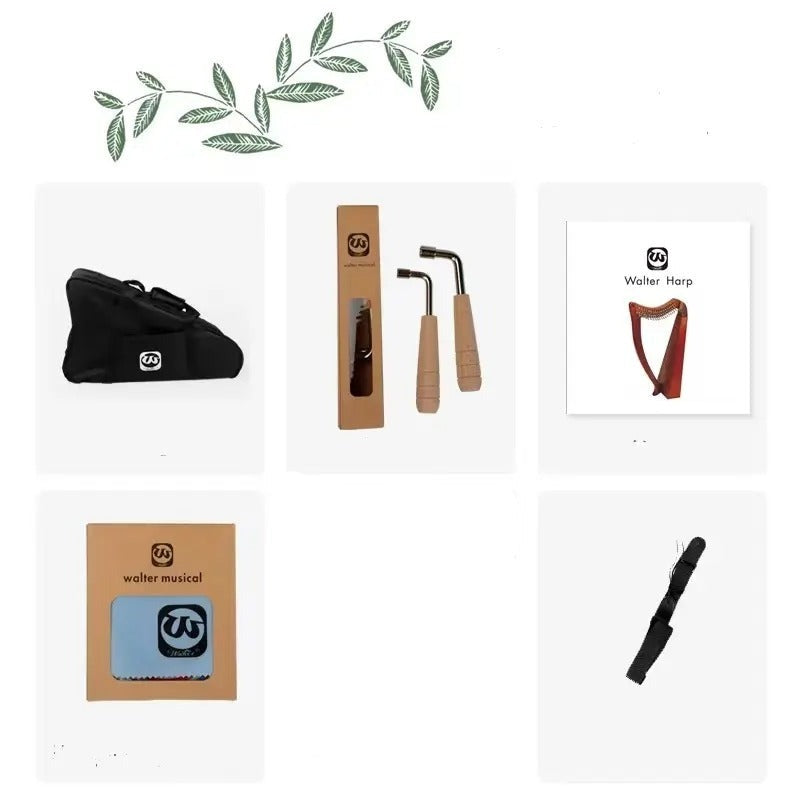 Collection of musical instrument accessories for 19-String Irish Lyre Harp with Levers