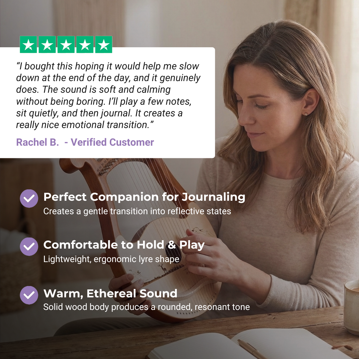 19-String Wood Lyre Harp Instrument for Beginners