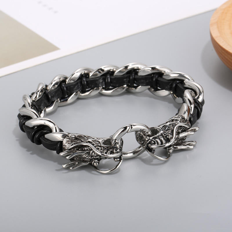 Dragon Leather Titanium Steel Protection Bracelet 21cm