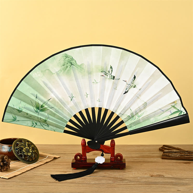 Elegant Chinese Folding Fan | Vintage Handheld Fan with Tassel