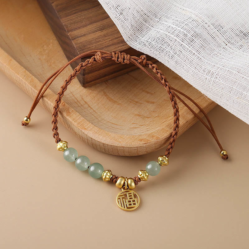 Jade Beads Fu Character Bracelet for Prosperity & Luck