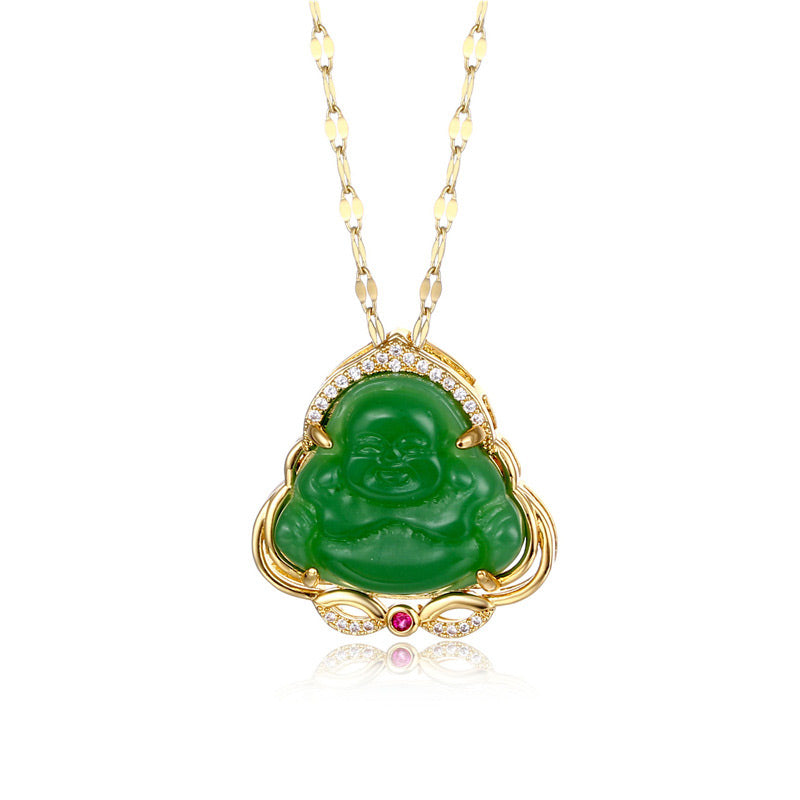 Natural Jade Laughing Buddha Necklace for Peace & Prosperity