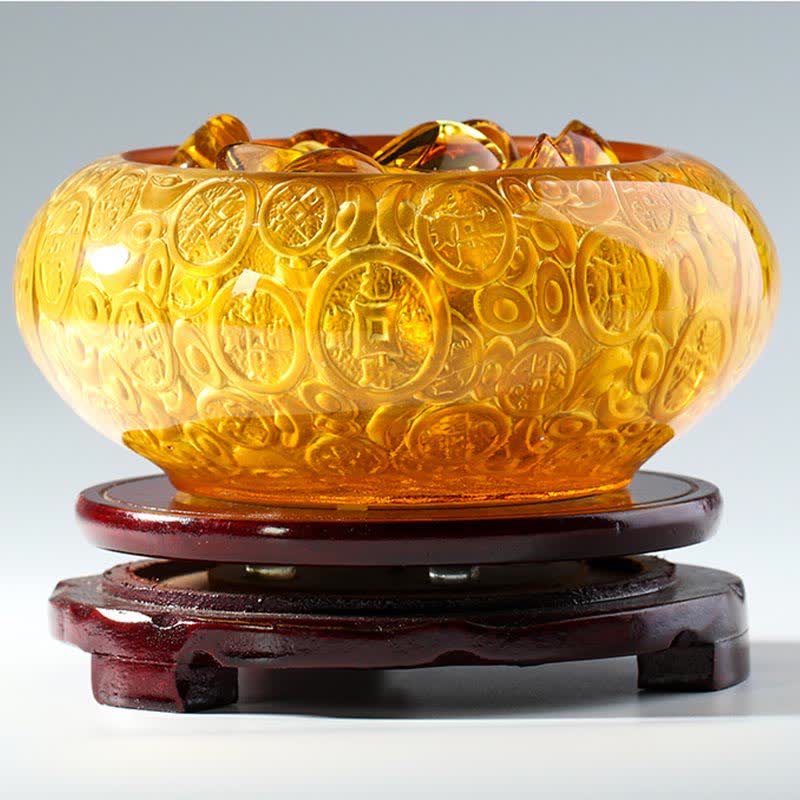 Handmade Liuli Crystal Treasure Bowl for Prosperity Decor