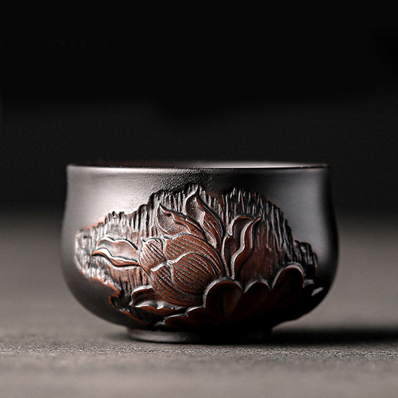 Ceramic Zen Teacup with Lotus & Dragon Design - 130ml Bowl