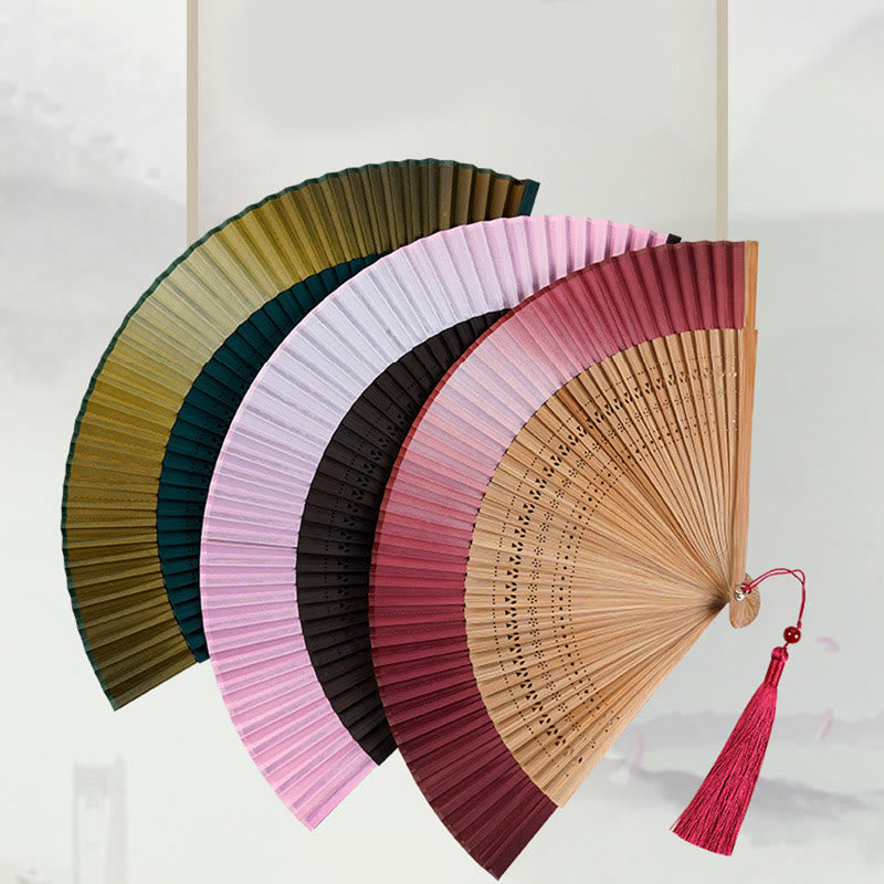21.5cm Bamboo Folding Fan with Gradient Hollow Engraved Design