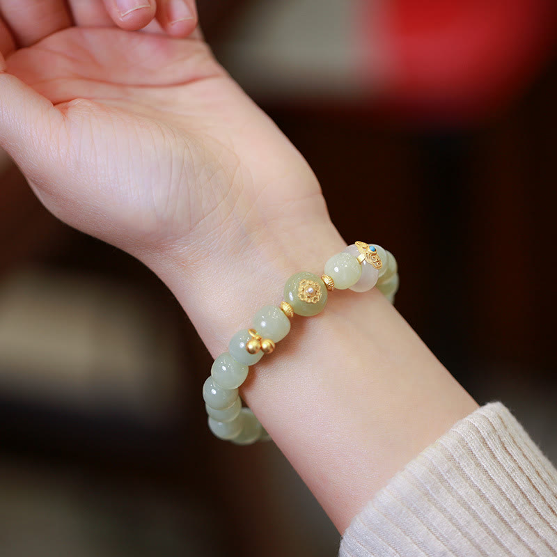 Natural Hetian Jade Luck Bracelet and Necklace Set