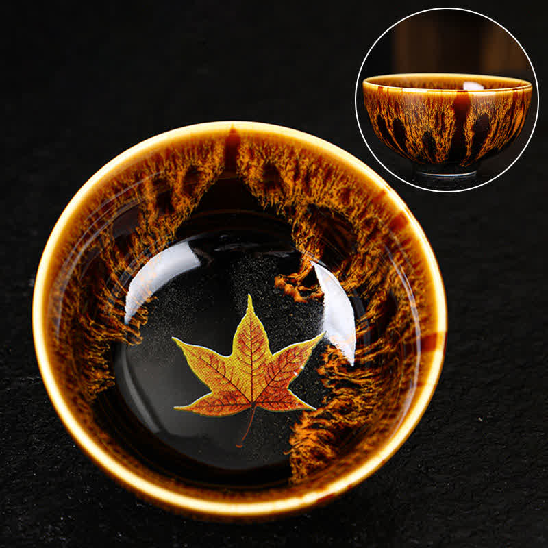 Colorful Maple Leaf Ceramic Teacup 110ml for Cozy Tea