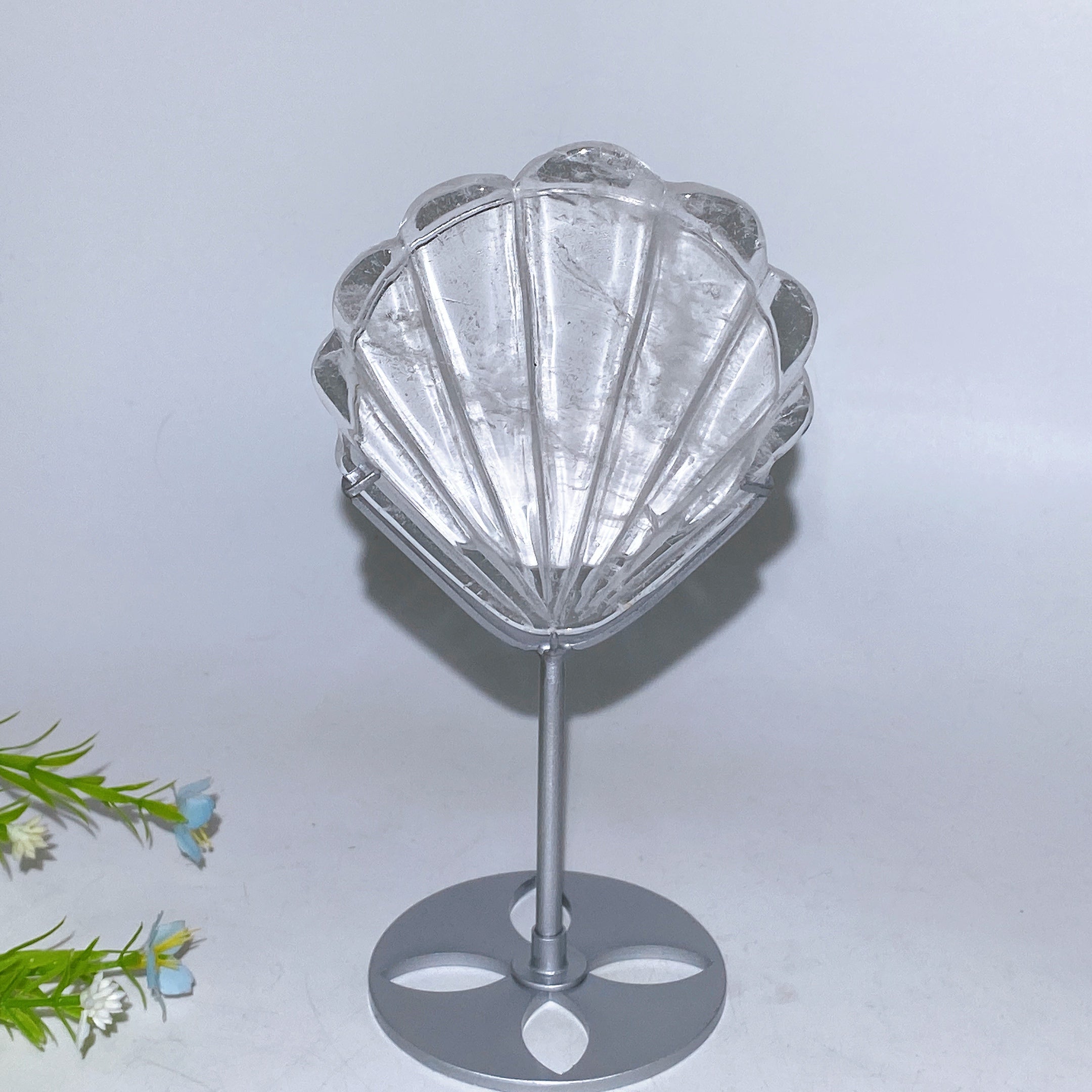 19cm Crystal Shell Mirror with Stand for Healing Decor