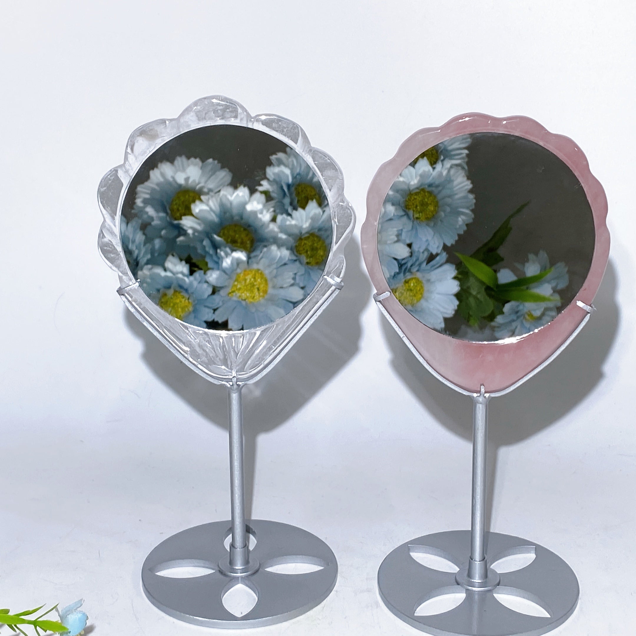 19cm Crystal Shell Mirror with Stand for Healing Decor