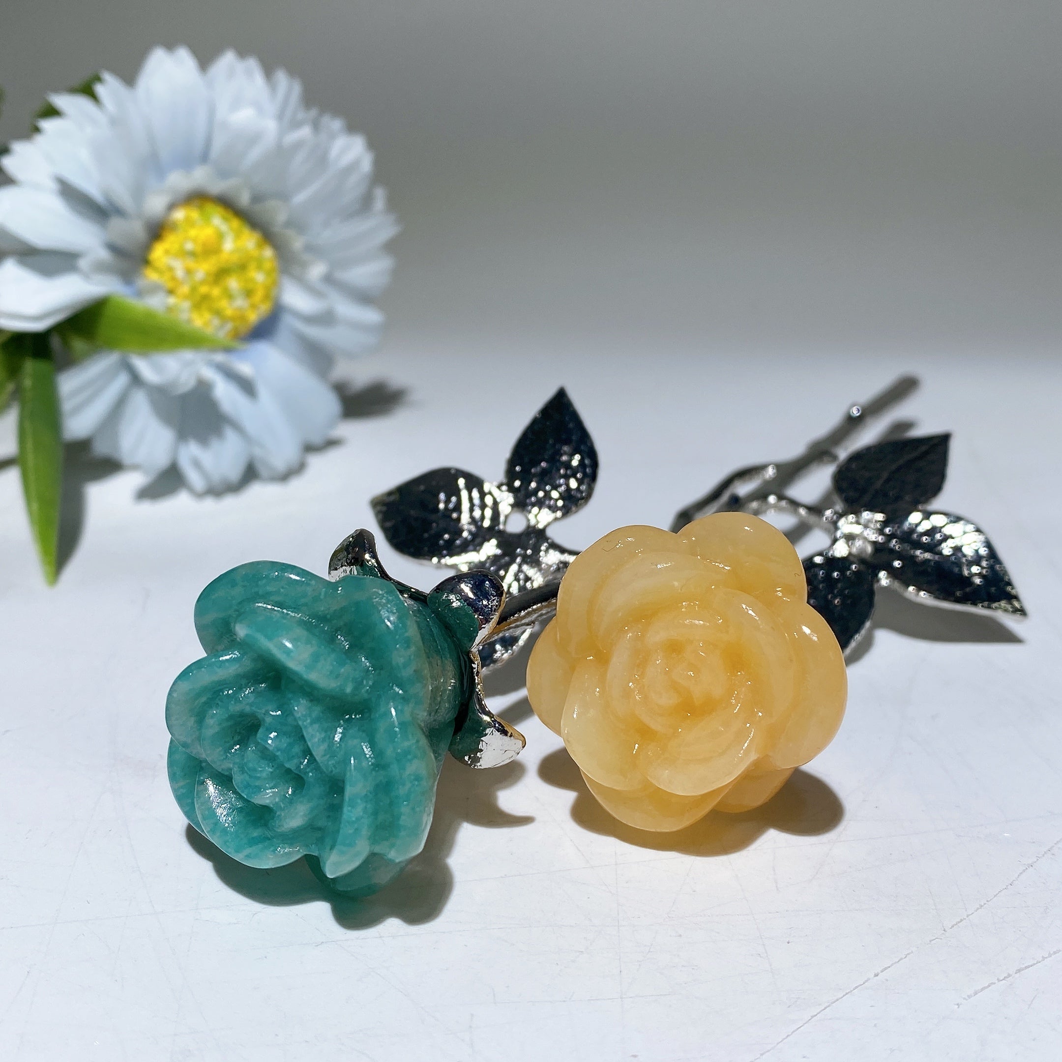 19cm Mixed Crystal Double Flowers | Silver Stem