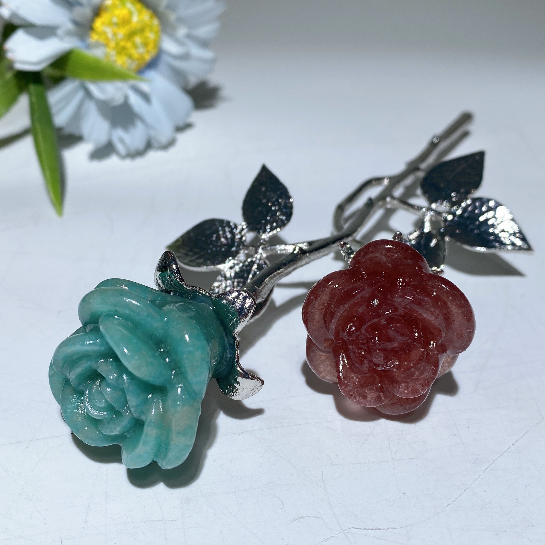 19cm Mixed Crystal Double Flowers | Silver Stem