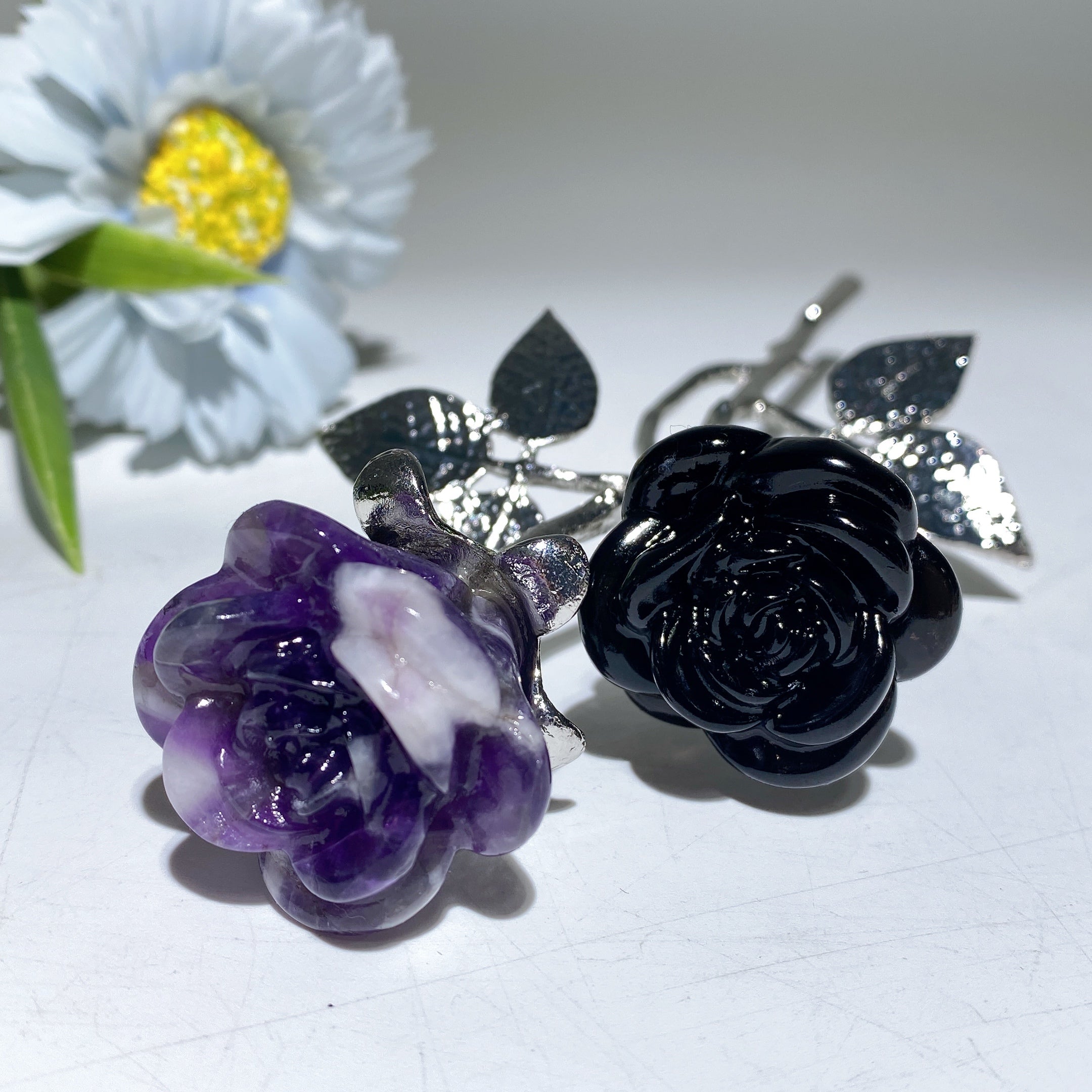 19cm Mixed Crystal Double Flowers | Silver Stem