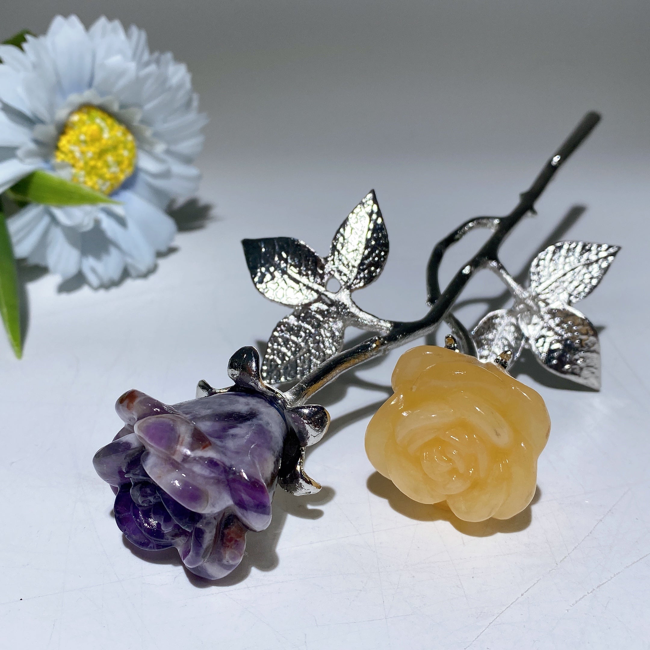 19cm Mixed Crystal Double Flowers | Silver Stem
