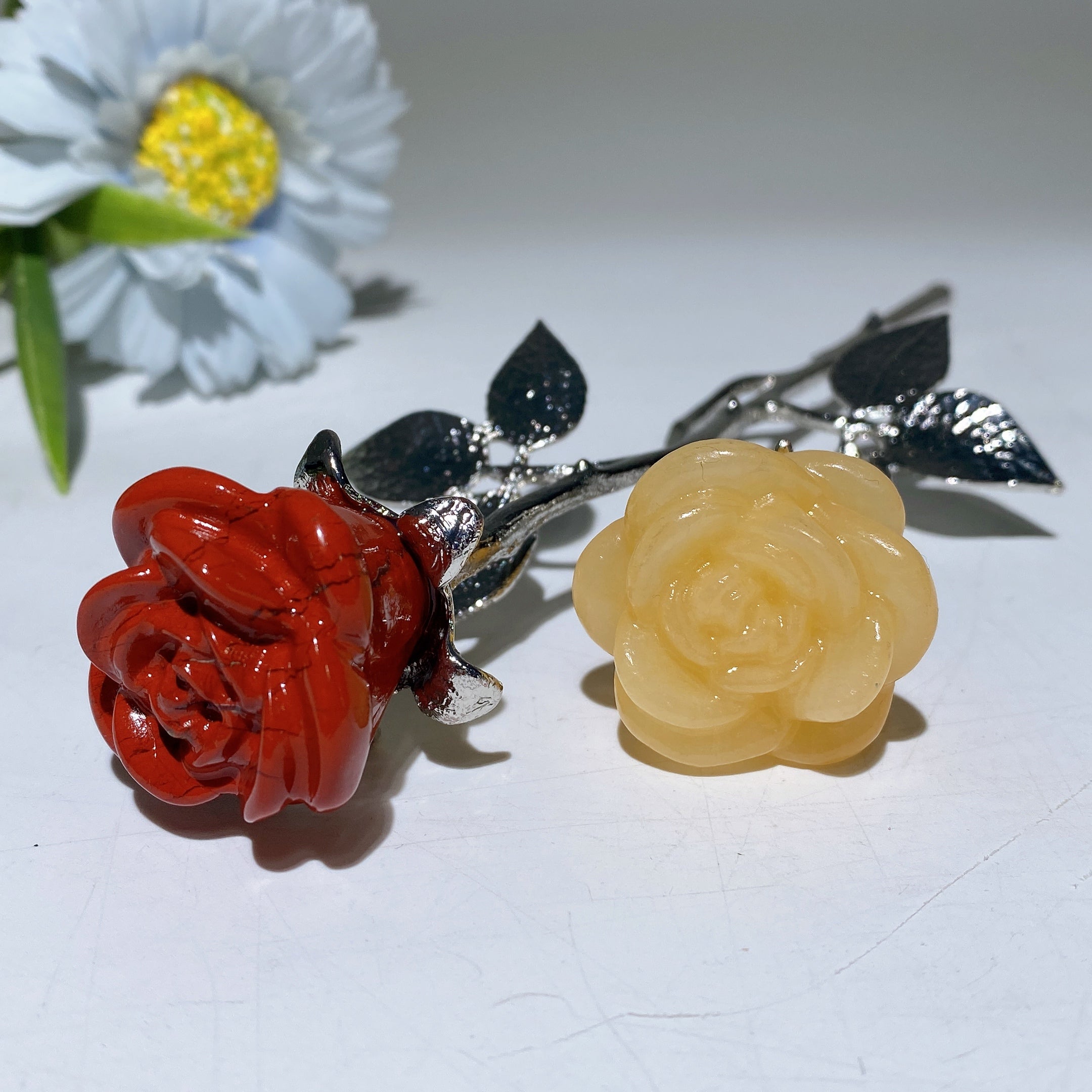 19cm Mixed Crystal Double Flowers | Silver Stem