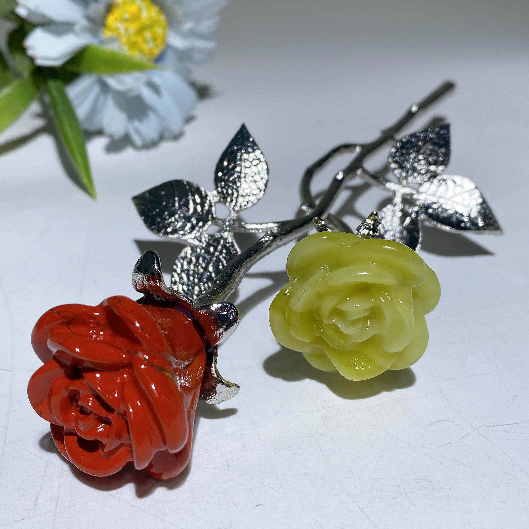 19cm Mixed Crystal Double Flowers | Silver Stem