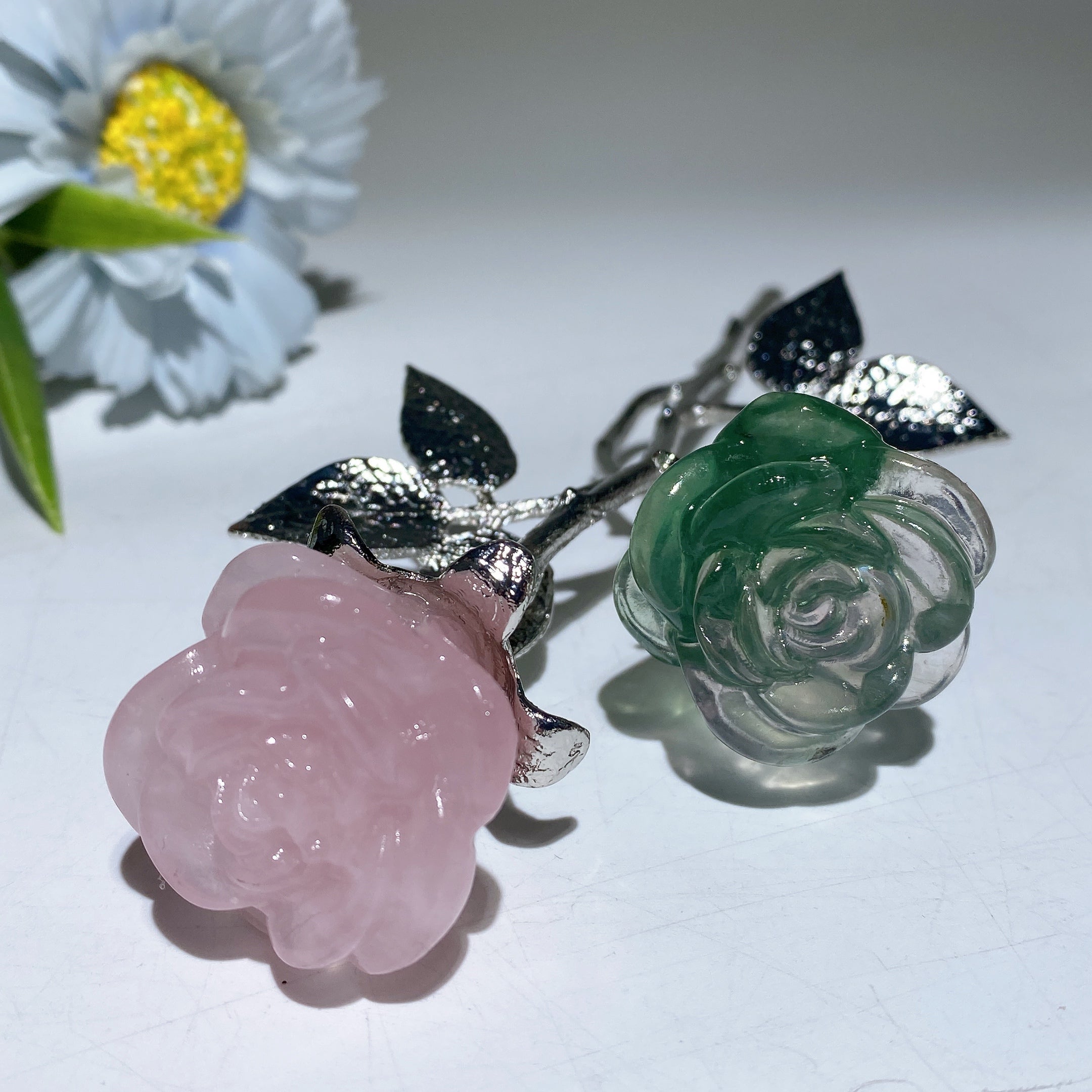 19cm Mixed Crystal Double Flowers | Silver Stem